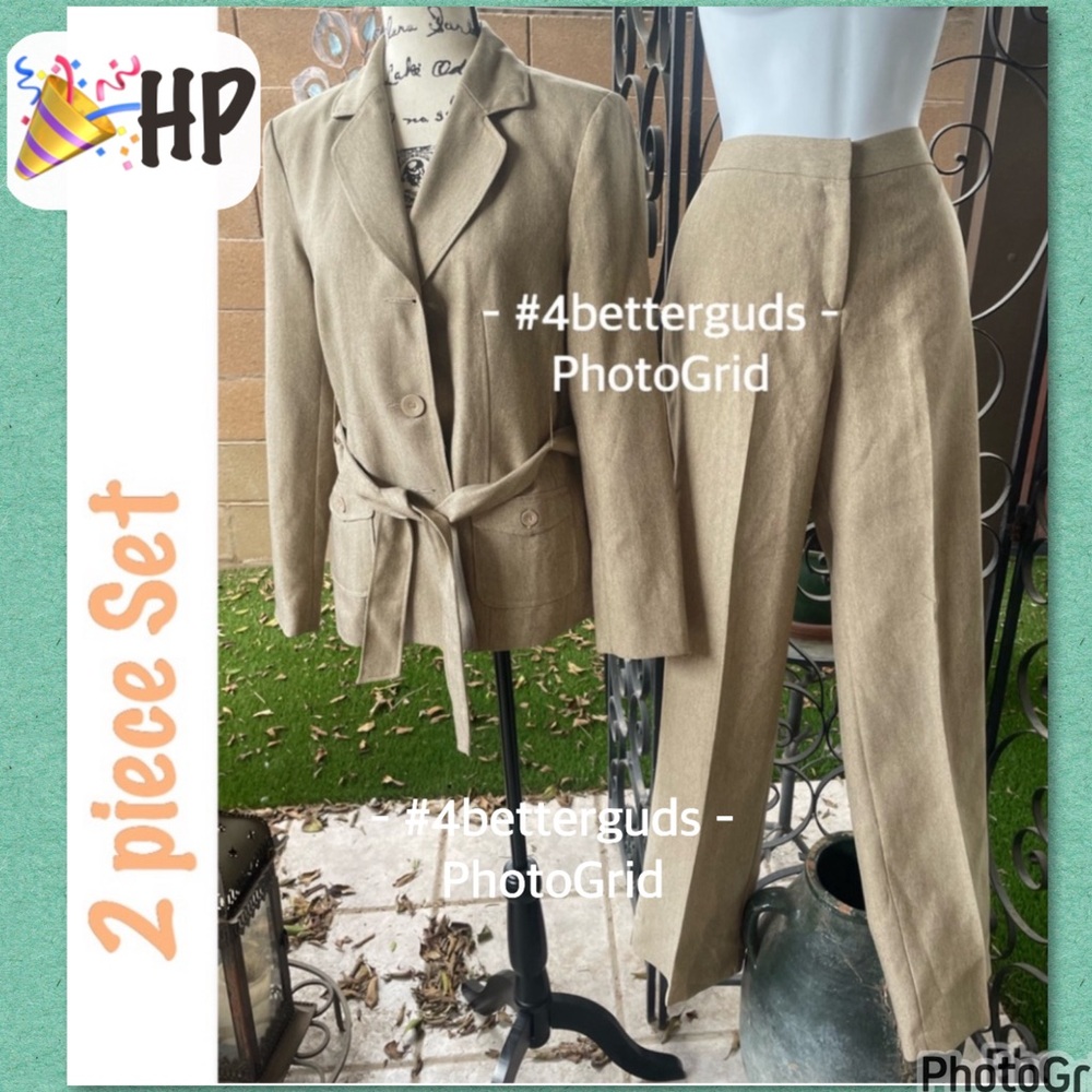 SET Danillo Two Piece Jacket & Pant Suit Twill Neutral Career Business Tan 8